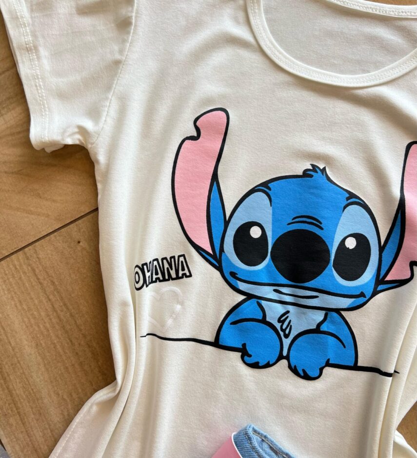 fernandaramoskids com br Blusa Infantil Feminina Manga Curta Malha Stich Ohana1