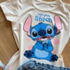 fernandaramoskids com br Blusa Infantil Feminina Manga Curta Malha Stich We Love Off White1