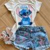 Blusa Infantil Feminina Manga Curta Malha Stich We Love Off White Fernanda Ramos Kids