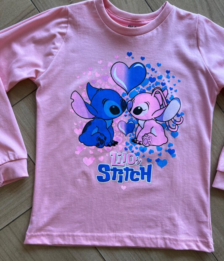 fernandaramoskids com br Blusa Manga Longa Infantil Feminina Lilo&Stitch Rosa1