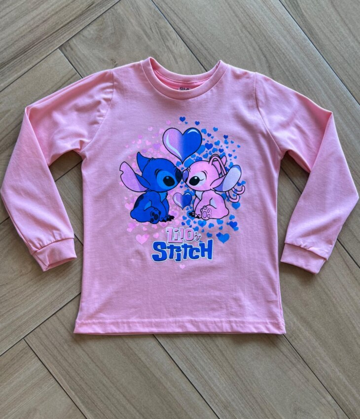 Blusa Manga Longa Infantil Feminina Lilo&Stitch Rosa Fernanda Ramos Kids