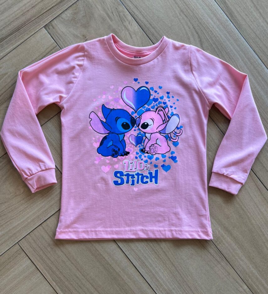 Blusa Manga Longa Infantil Feminina Lilo&Stitch Rosa Fernanda Ramos Kids