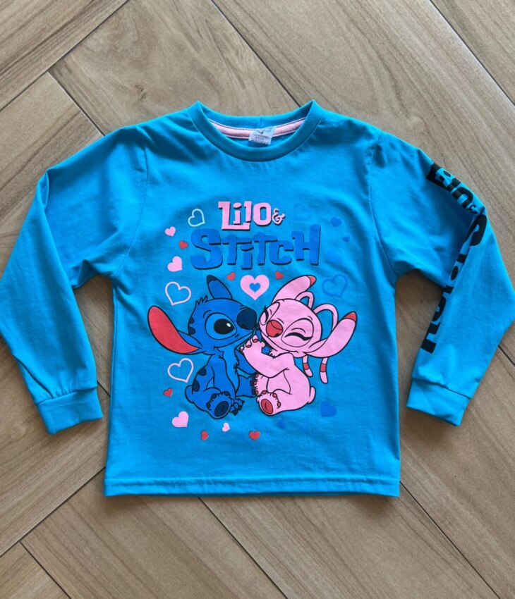 Blusa Manga Longa Infantil Feminina Lilo&Stitch Azul Fernanda Ramos Kids