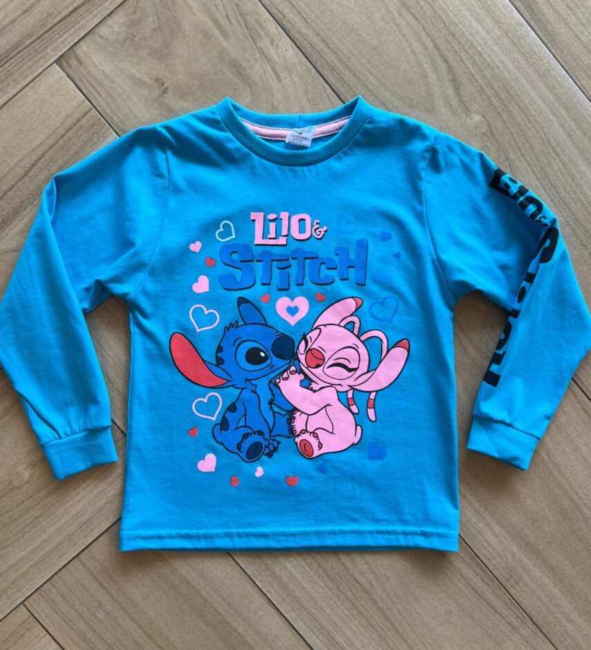 Blusa Manga Longa Infantil Feminina Lilo&Stitch Azul Fernanda Ramos Kids