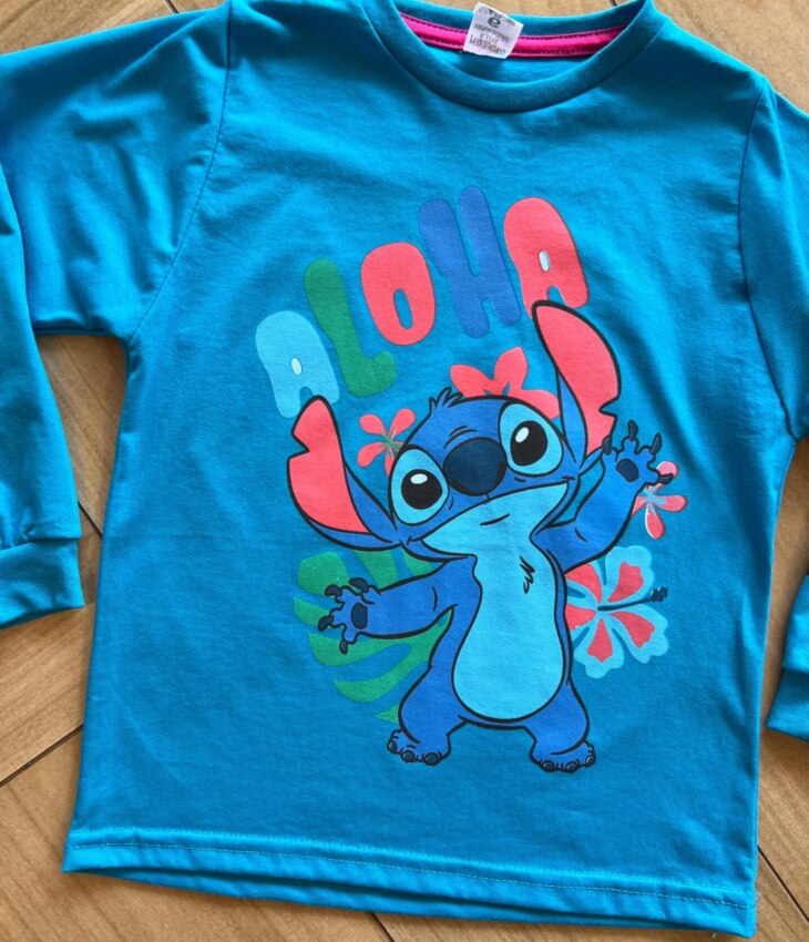 fernandaramoskids com br Blusa Manga Longa Infantil Feminina Stitch Ahola Azul1