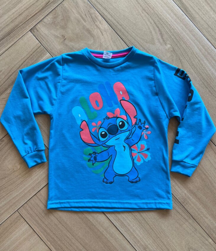 Blusa Manga Longa Infantil Feminina Stitch Ahola Azul Fernanda Ramos Kids