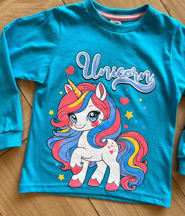 fernandaramoskids com br Blusa Manga Longa Infantil Feminina Unicorn Azul1