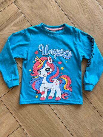 Blusa Manga Longa Infantil Feminina Unicorn Azul Fernanda Ramos Kids