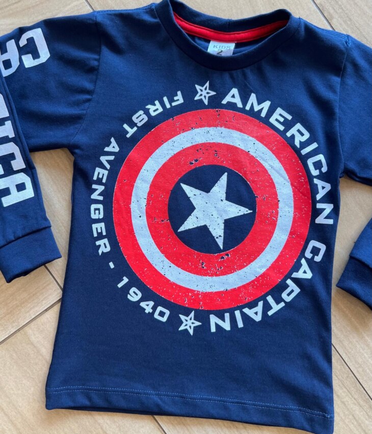 fernandaramoskids com br Camiseta Infantil Masculina Manga Longa Capitão América Azul1