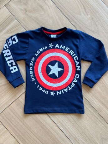 Camiseta Infantil Masculina Manga Longa Capitão América Azul Fernanda Ramos Kids