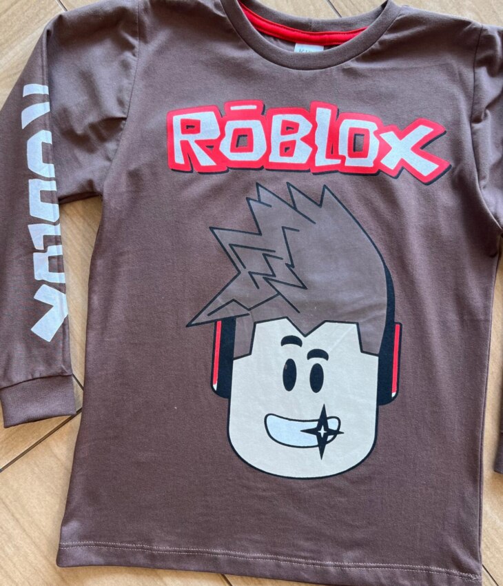 fernandaramoskids com br Camiseta Infantil Masculina Manga Longa Roblox Marrom1