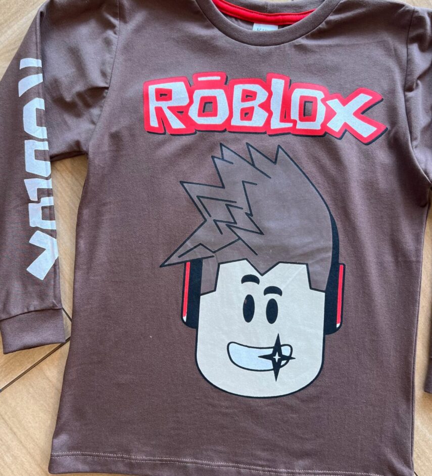 fernandaramoskids com br Camiseta Infantil Masculina Manga Longa Roblox Marrom1