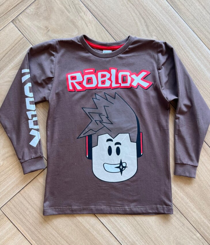 Camiseta Infantil Masculina Manga Longa Roblox Marrom Fernanda Ramos Kids