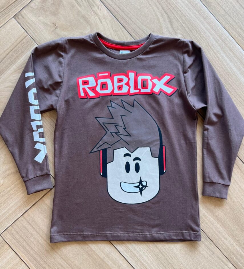 Camiseta Infantil Masculina Manga Longa Roblox Marrom Fernanda Ramos Kids