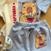 fernandaramoskids com br Conjunto Blusa Cropped Duas Cores e Short Saia Capivara Azul1