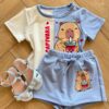 Conjunto Blusa Cropped Duas Cores e Short Saia Capivara Azul Fernanda Ramos Kids