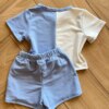 fernandaramoskids com br Conjunto Blusa Cropped Duas Cores e Short Saia Capivara Azul2
