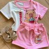 Conjunto Infantil Blusa Cropped Duas Cores e Short Saia Capivara Fernanda Ramos Kids