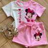 Conjunto Infantil Blusa Cropped Duas Cores e Short Saia Minnie Fernanda Ramos Kids