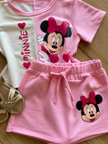 fernandaramoskids com br Conjunto Infantil Blusa Cropped Duas Cores e Short Saia Minnie1