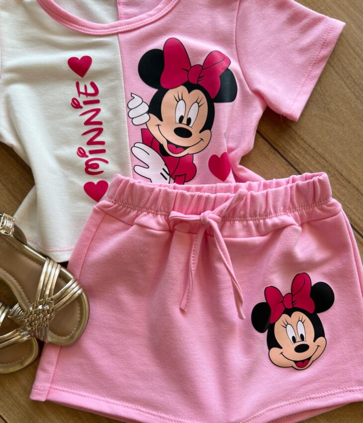 fernandaramoskids com br Conjunto Infantil Blusa Cropped Duas Cores e Short Saia Minnie1