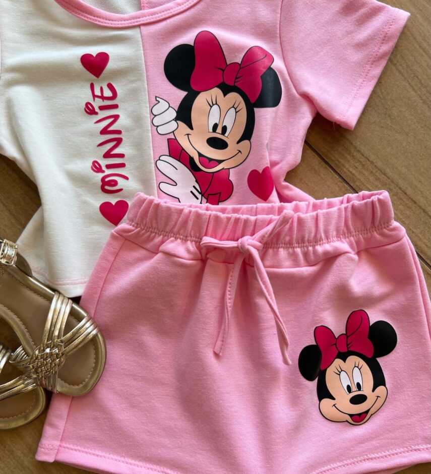 fernandaramoskids com br Conjunto Infantil Blusa Cropped Duas Cores e Short Saia Minnie1