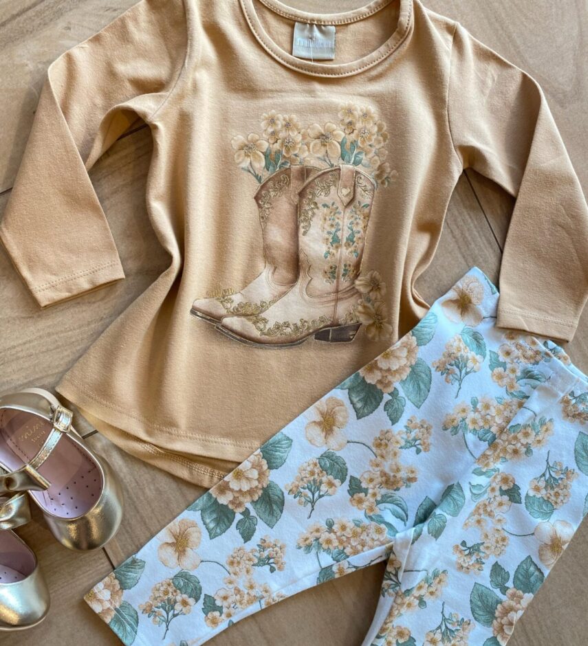 fernandaramoskids com br Conjunto Infantil Feminino Blusa Manga Longa Caqui e Legging1