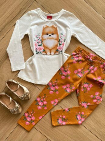 Conjunto Infantil Feminino Blusa Manga Longa e Legging Estampada Fernanda Ramos Kids