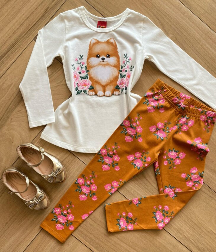 Conjunto Infantil Feminino Blusa Manga Longa e Legging Estampada Fernanda Ramos Kids