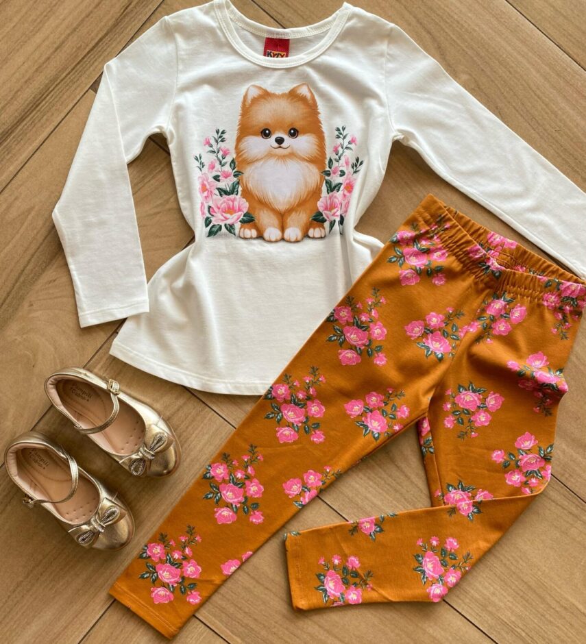 Conjunto Infantil Feminino Blusa Manga Longa e Legging Estampada Fernanda Ramos Kids