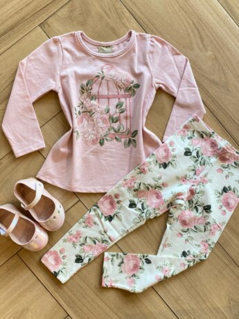 Conjunto Infantil Feminino Blusa Manga Longa e Legging Florida Fernanda Ramos Kids