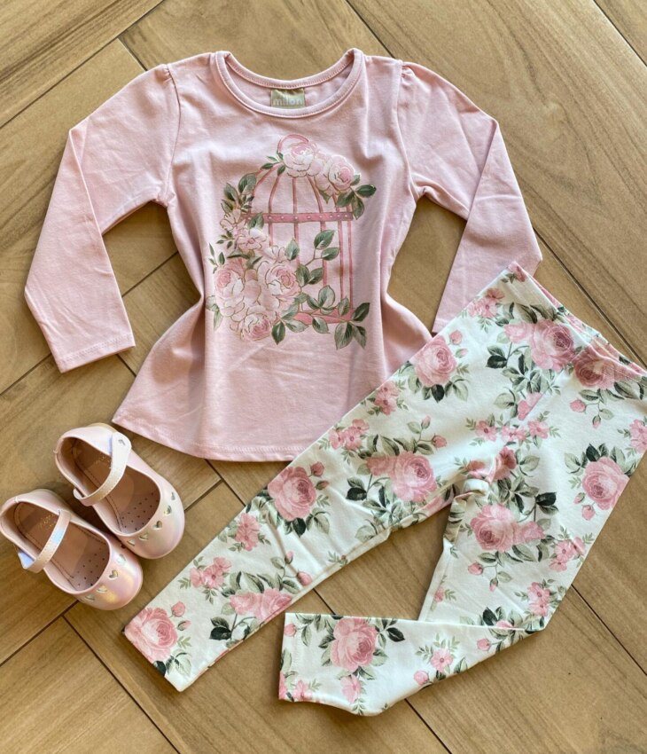 Conjunto Infantil Feminino Blusa Manga Longa e Legging Florida Fernanda Ramos Kids