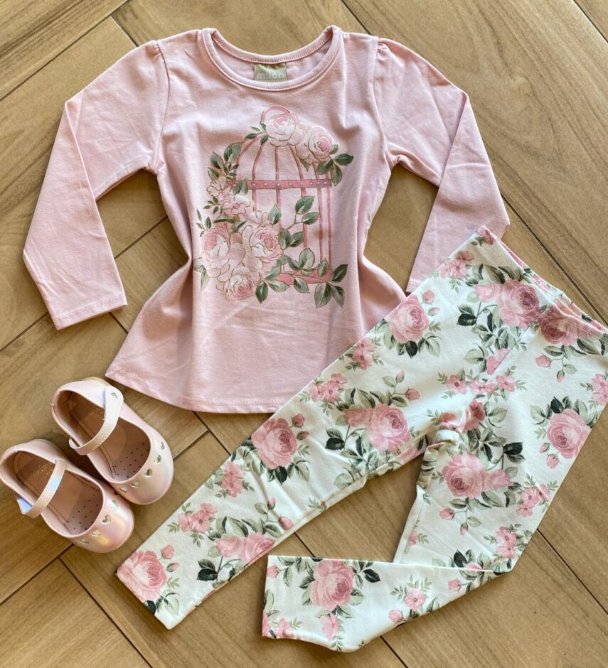 Conjunto Infantil Feminino Blusa Manga Longa e Legging Florida Fernanda Ramos Kids