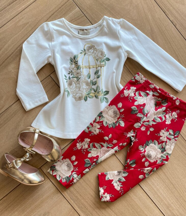 Conjunto Infantil Feminino Blusa Manga Longa e Legging Vermelha Fernanda Ramos Kids