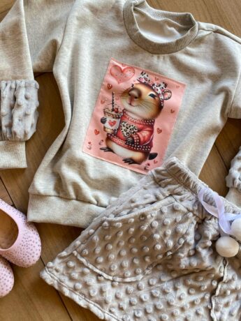 fernandaramoskids com br Conjunto Infantil Feminino Blusa Manga Longa e Short Saia Pelúcia1