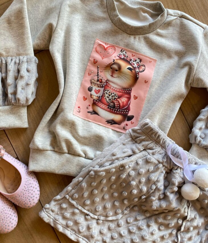 fernandaramoskids com br Conjunto Infantil Feminino Blusa Manga Longa e Short Saia Pelúcia1