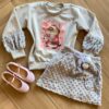 Conjunto Infantil Feminino Blusa Manga Longa e Short Saia Pelúcia Fernanda Ramos Kids
