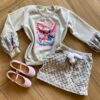 Conjunto Infantil Feminino Blusa Manga Longa Stitch e Short Saia Fernanda Ramos Kids