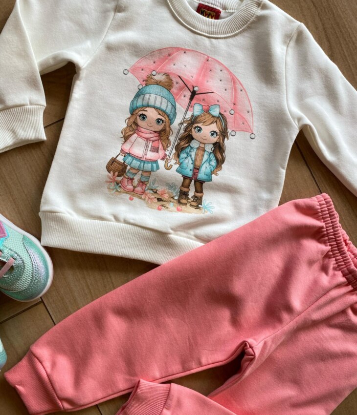 fernandaramoskids com br Conjunto Infantil Feminino Blusa Moletom e Calça Jogger Rosa1
