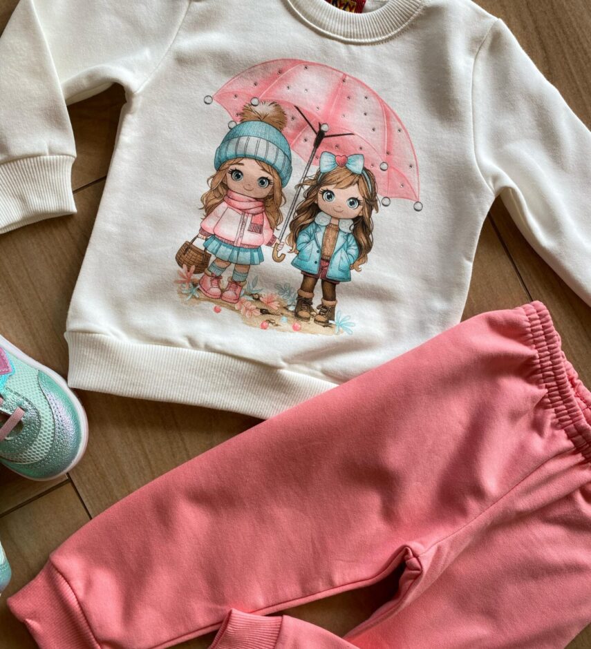 fernandaramoskids com br Conjunto Infantil Feminino Blusa Moletom e Calça Jogger Rosa1
