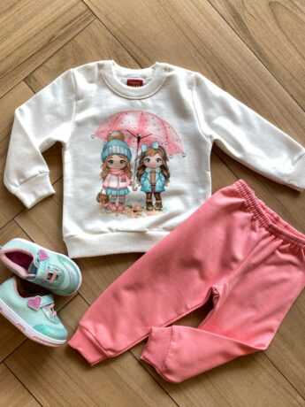 Conjunto Infantil Feminino Blusa Moletom e Calça Jogger Rosa Fernanda Ramos Kids