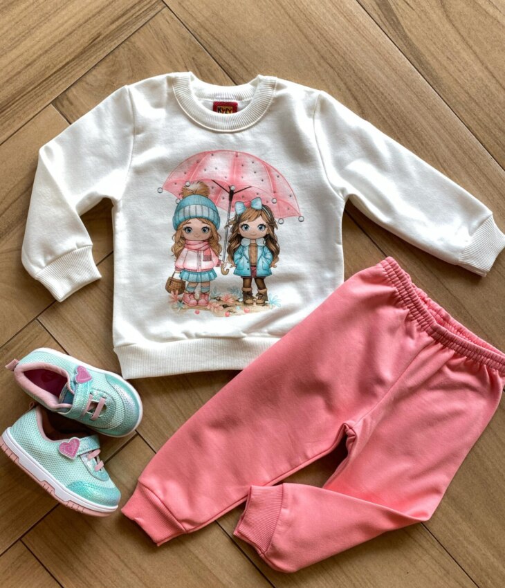 Conjunto Infantil Feminino Blusa Moletom e Calça Jogger Rosa Fernanda Ramos Kids