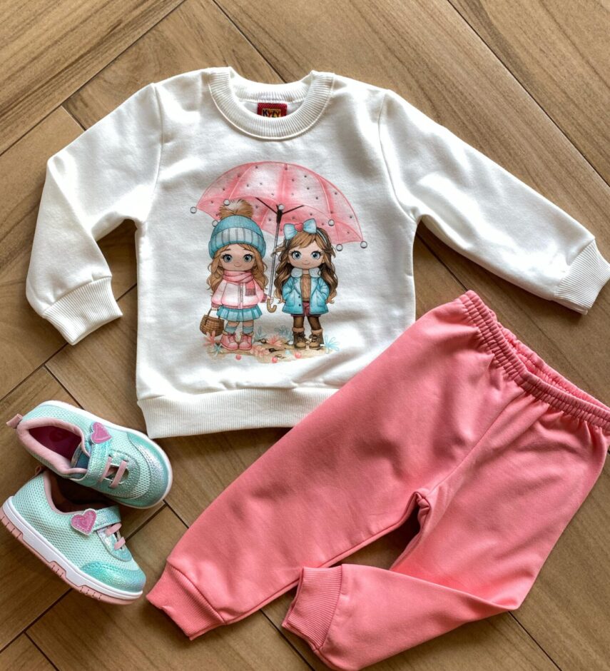 Conjunto Infantil Feminino Blusa Moletom e Calça Jogger Rosa Fernanda Ramos Kids