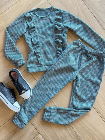 Conjunto Infantil Feminino Tricot Blusa Manga Longa e Calça Verde Fernanda Ramos Kids