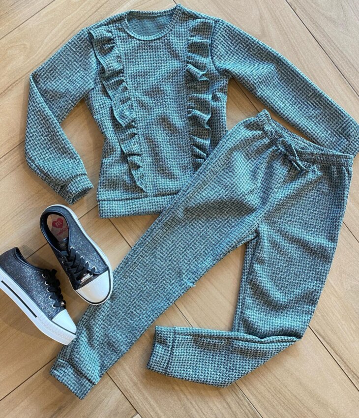 Conjunto Infantil Feminino Tricot Blusa Manga Longa e Calça Verde Fernanda Ramos Kids