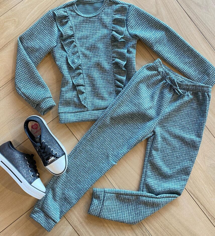 Conjunto Infantil Feminino Tricot Blusa Manga Longa e Calça Verde Fernanda Ramos Kids