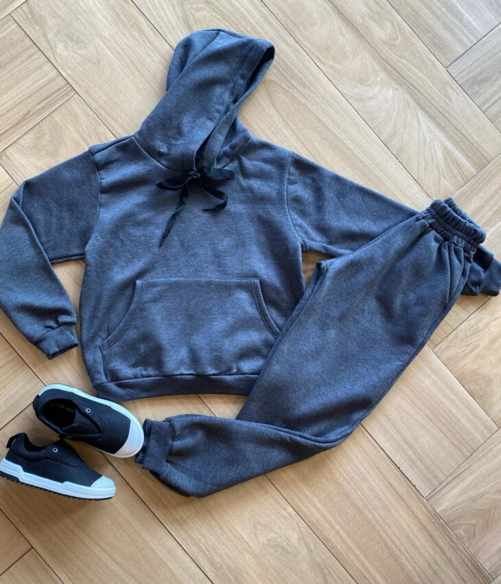 Conjunto Infantil Masculino Blusa com Bolso e Calça Jogger Cinza Fernanda Ramos Kids