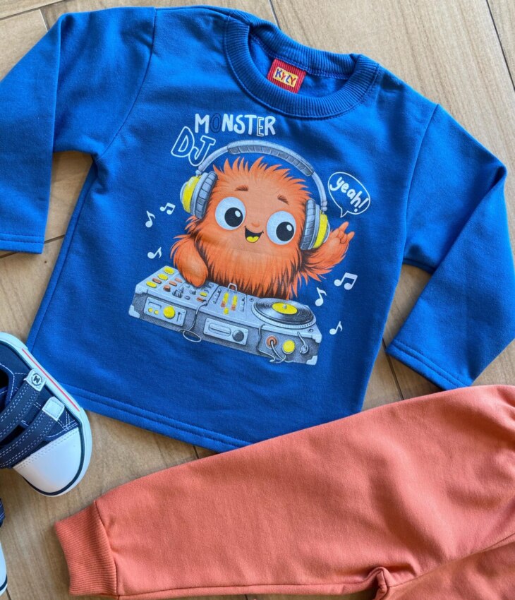 fernandaramoskids com br Conjunto Infantil Masculino Blusa Monster DJ e Calça TerraCota1