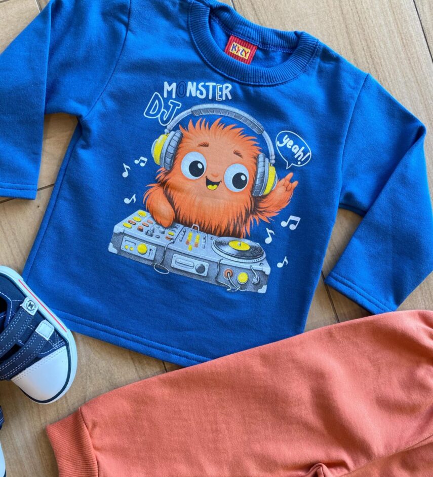 fernandaramoskids com br Conjunto Infantil Masculino Blusa Monster DJ e Calça TerraCota1
