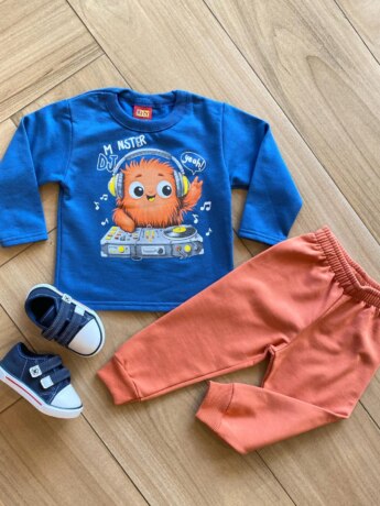 Conjunto Infantil Masculino Blusa Monster DJ e Calça TerraCota Fernanda Ramos Kids